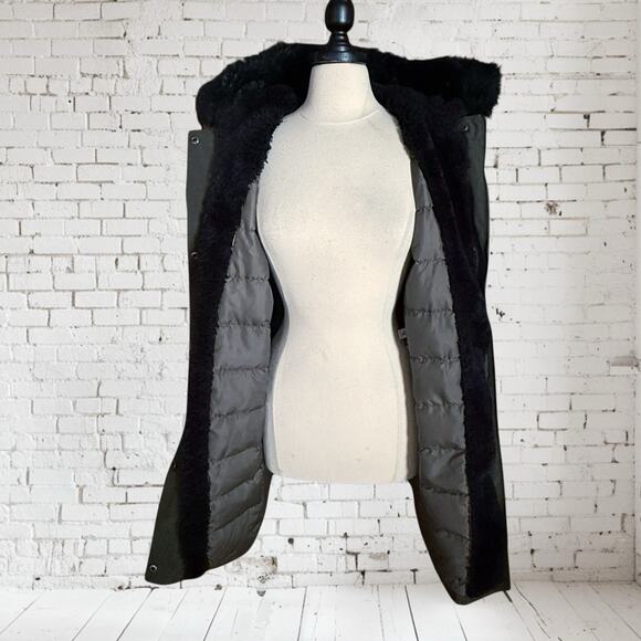 Bass Parka Puffer Jacket Sz XL Womens Olive Down Quilted Black Faux Fur Hood - Picture 7 of 12